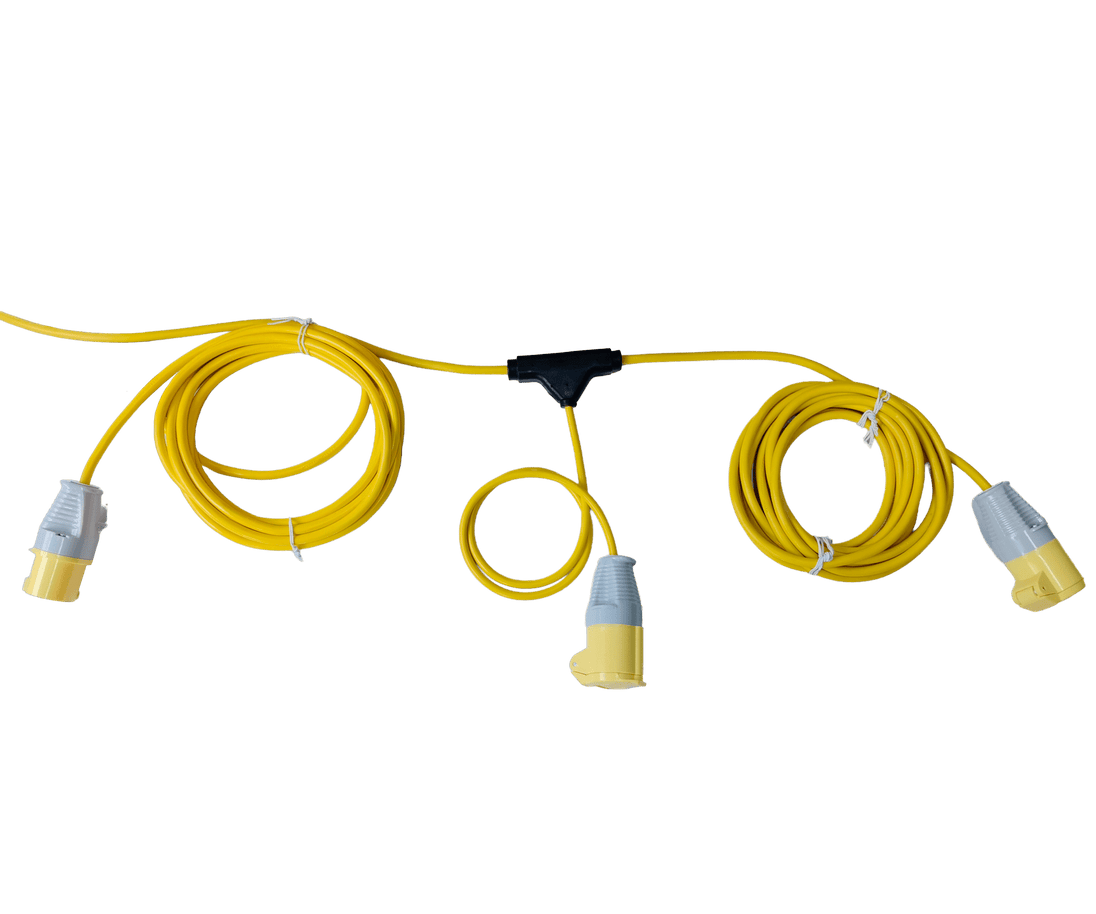 Electric Dropper Socket Spring 110V Single Moulded 100m Power Drop - 19x1m 16A Sockets IP44